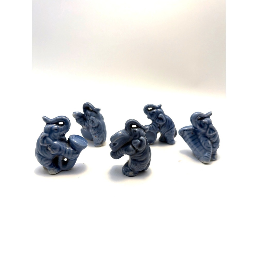 Vintage Blue Ceramic Elephant Band Figurines Set of 5 Japan Miniature Musicians